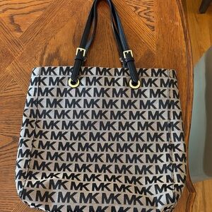 Michael Kors Black and Beige MK Logo Tote